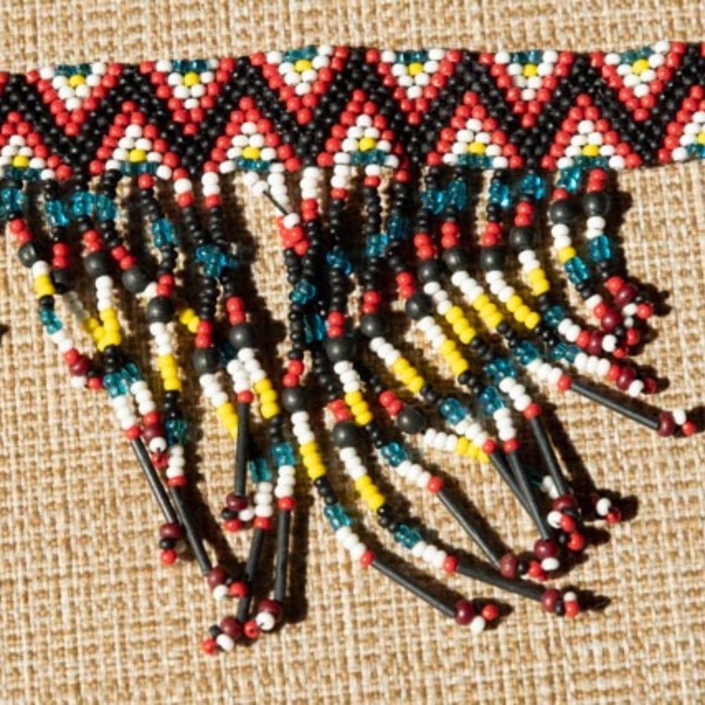 Beadded Multicolor Fringed Tribal Choker